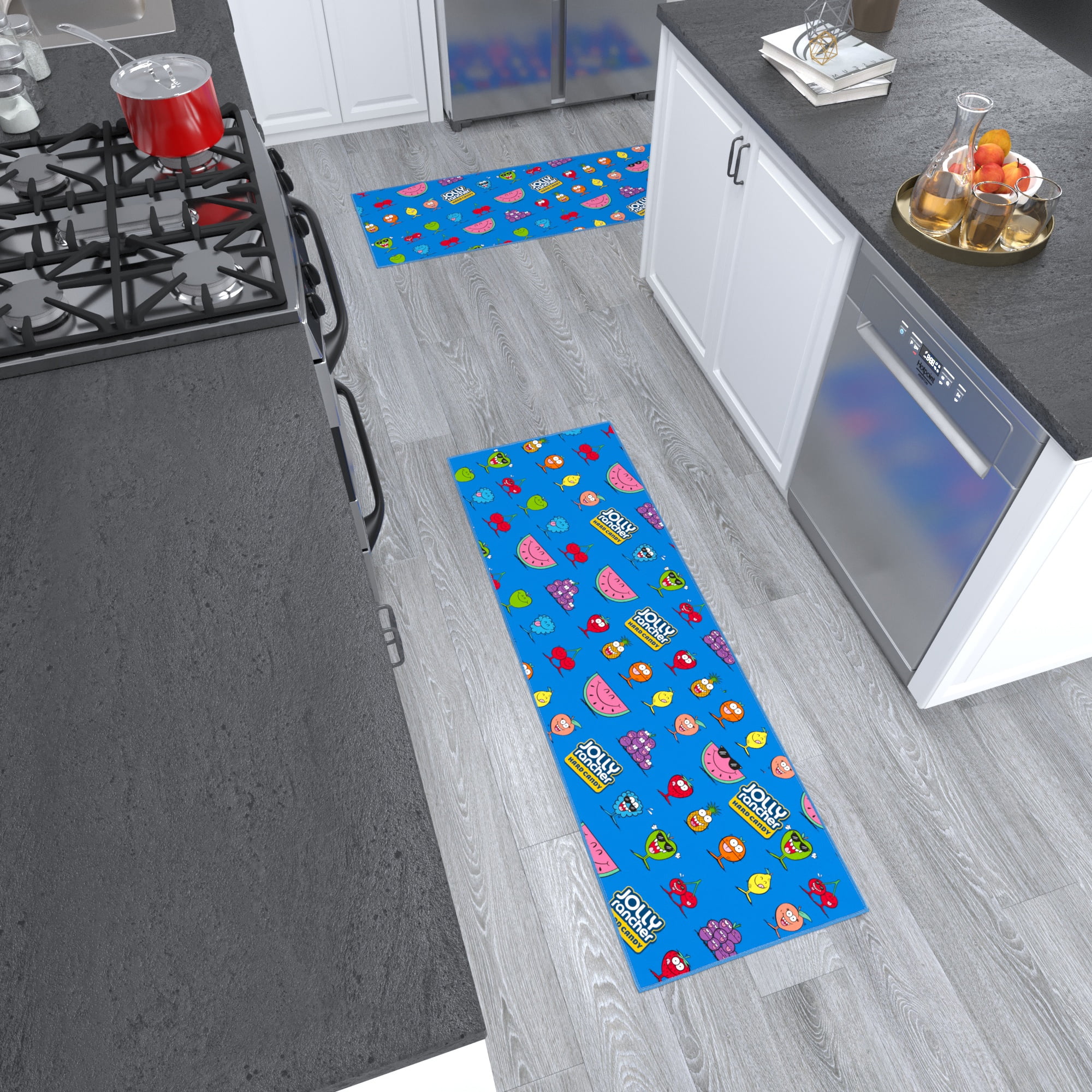 Ottomanson Jolly Rancher Characters Machine Washable Non-Slip Rubberback 2x5 Runner Rug, 20"x 59", Blue