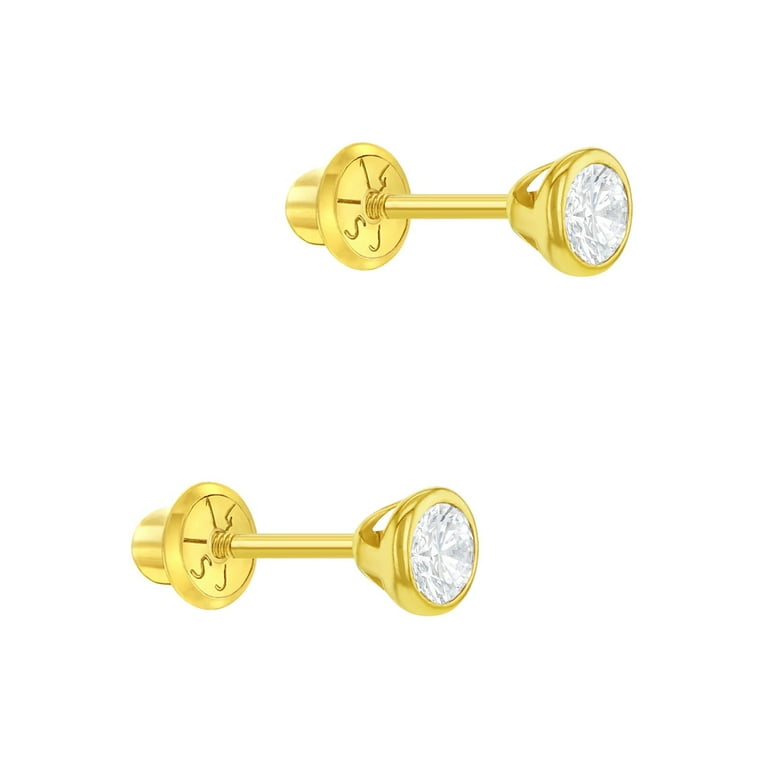 Gold Plated Round Clear CZ Screw Back Earrings for Toddlers & Little Girls  5mm 