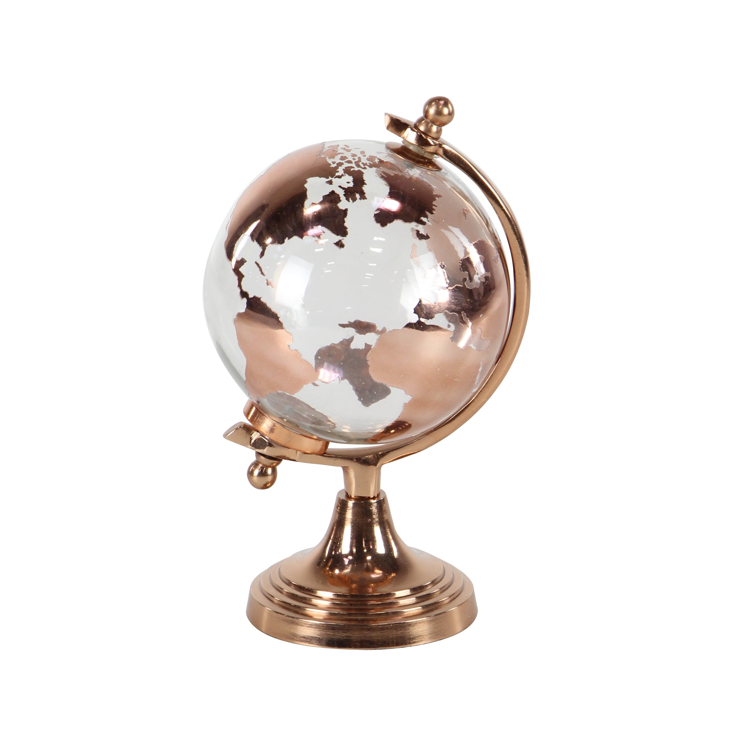 Decmode Copper Metal and Glass World Globe Table Decor, 6" x 11