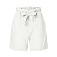 thumbnail image 4 of Gifts Usmixi Womens Shorts Summer Comfy Lightweight Plus Size Straight Short Pants Casual Solid Elastic Waist Pocket Shorts with Belt White m, 4 of 5