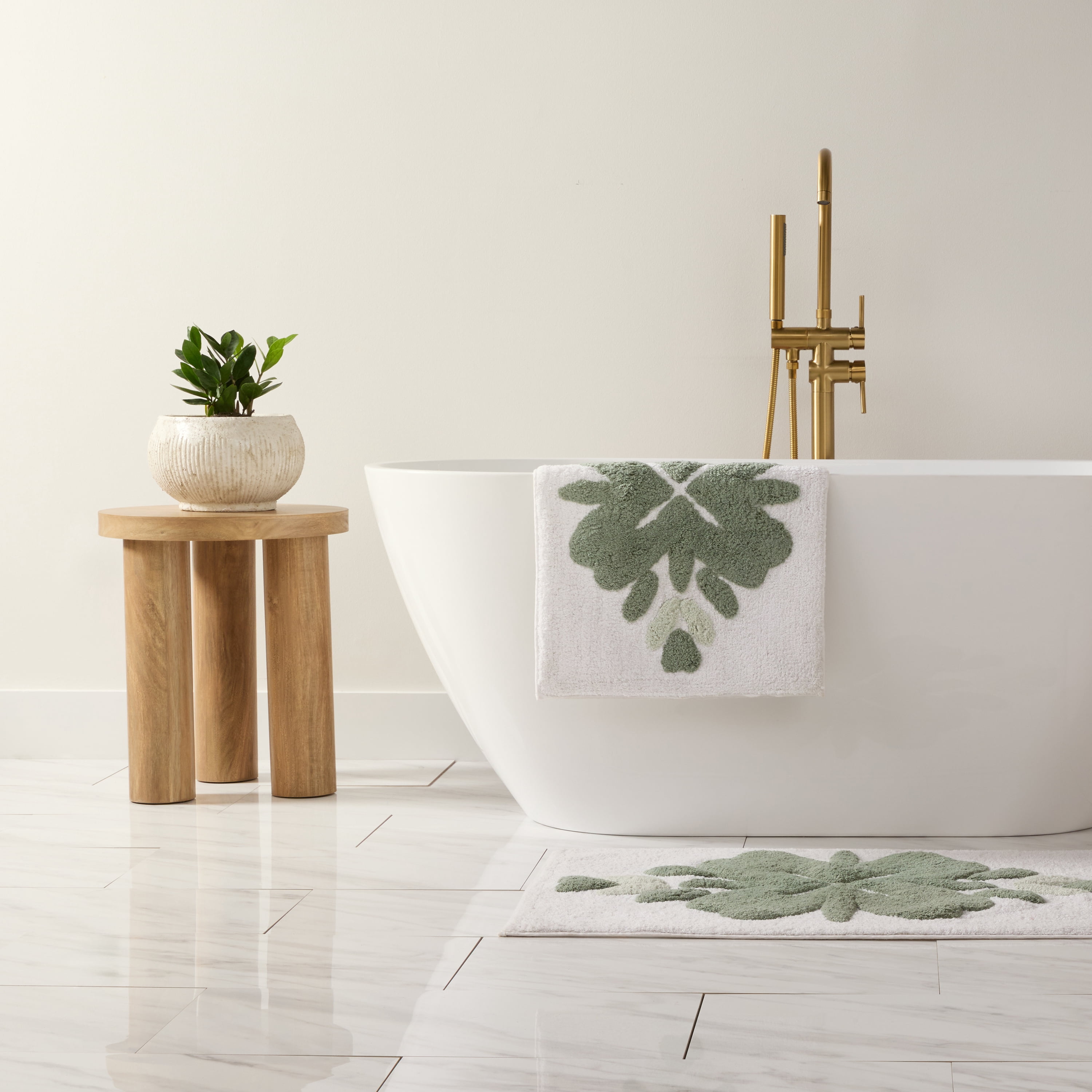 100% Cotton Floral Patterned Bath Mat by Comfort Canopy, Sage Flower, 34" x 21"
