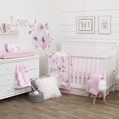 pink and white crib