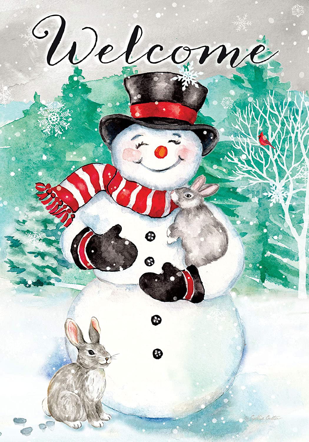 INC CUSTOM DECOR Size Decorative Double Sided Snowman Bunnies Printed in The USA 12 Inch X 18 Inch Approx Licensed and Copyrighted Flag Garden Size