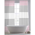 thumbnail image 6 of Pink Striped Semi Sheer Curtains 96 Inch Length 2 Panels Set, Multicolor Grey White Horizontal Stripes Sheer Kitchen Curtain Privacy Voile Window Curtain for Living Room Bedroom Rod Pocket Drapes, 6 of 7