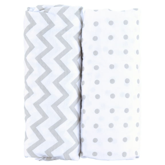 Ely's & Co. 100% Cotton Jersey Knit Bassinet Sheets, Grey Chevron/Dots 2pk
