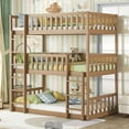 thumbnail image 5 of [Luckynote]Twin Size Triple Rubber Wood Bunk Bed, with Ladders, Guardrails Detachable Bunk Bed, Twin over Twin over Twin,Natural, 5 of 10