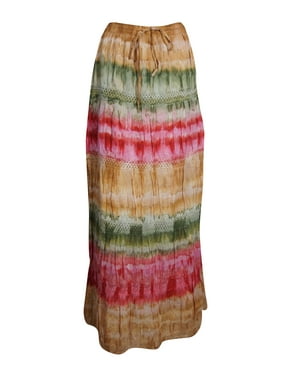 Mogul Women Tie Dye Long Skirt A-Line Tiered Cotton Summer Style Hippie Chic Gypsy Skirts
