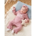 thumbnail image 6 of RUINIXCW Baby Girl Little Sister Outfit Newborn Baby Girl Hospital Coming Home Outfit Waffled Romper Infant Baby Girls Fall Winter Clothes Long Sleeve Jumpsuit Headband Set, 6 of 9