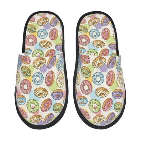 Balery Glazed Donuts Slient Indoor Furry Fleece Comfort House Shoes Soft Non-Slip Home Shoes Cotton slippers House Slippers-- Large