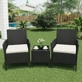 thumbnail image 6 of Garvee 3 Piece Patio Set, PE Rattan Patio Conversation Set with 2 Chairs and 1 Coffee Table, Outdoor Patio Furniture Set for Patio Front Porch Balcony Bistro, Black and Beige, 6 of 8
