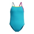 thumbnail image 1 of Speedo Girl's UV Protection Printed Colour Block Thin Strap Two Piece Bikini Set Swimsuit - Mandarin Peel, Size 10, 1 of 4