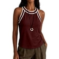 thumbnail image 6 of Miluxas Women's Halter Neck Sleeveless Tank Tops Contrast Trim Loose Tunic Shirts Tops Casual Beach Vacation Outfits for Summer Daily Wear Wine, 6 of 8