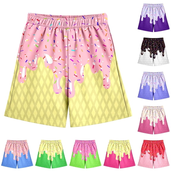 FYDUU Boys Ice Cream Print Shorts Casual Baseball Shorts Elastic Waist Athletic Shorts with Pocket Children's Bottoms Back To School Wear Comfort Bottoms 9-10 Years