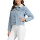 thumbnail image 4 of Chaqueta de mezclilla de forro polar para mujeres, abrigo de mezclilla con cuello de piel sintética, chaquetas de camionero L azul claro, 4 of 6