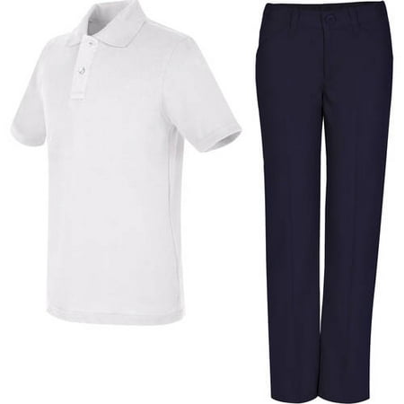 REAL SCHOOL Girls Uniform Outfit Polo Shirt and Pants Value Bundle