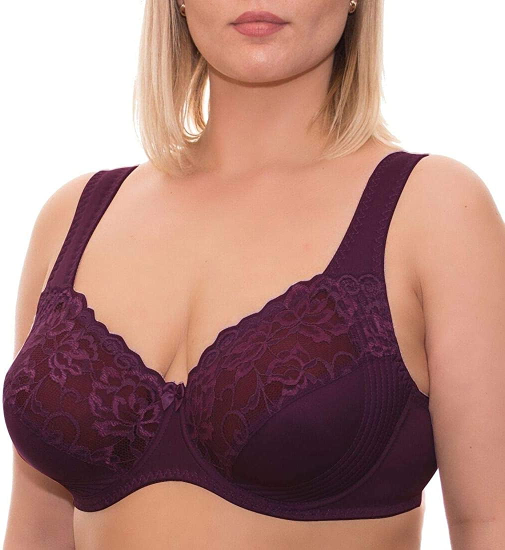 Wide Strap Bra Plus Size Full Coverage Underwire Support Panels 34 36 38 40  42 44 46 / C D E F G H I J ( 34H, Navy) 