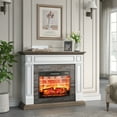 thumbnail image 6 of LGHM 44" Electric Fireplace Mantel Package Wooden Stacked Stone Surround Free Standing Electric Fireplace Heater with Adjustable Led Flame, Brown, 6 of 9