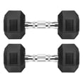 thumbnail image 1 of Mancuernas de hierro fundido con revestimiento de goma negra hexagonal de 15 libras (7 kg) x 2, 1 of 8