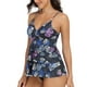 thumbnail image 2 of Traje de baño Tankini con cuello en V, correa de espagueti, impresión digital, traje de baño transpirable de dos piezas para surf, fiesta en la playa, parte superior de hojas y fondo negro M, 2 of 8