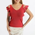 thumbnail image 2 of Yuyuzo Cold Shoulder Tops for Women Ruffle Short Sleeve Shirts Casual V Neck Going out Tops, 2 of 7