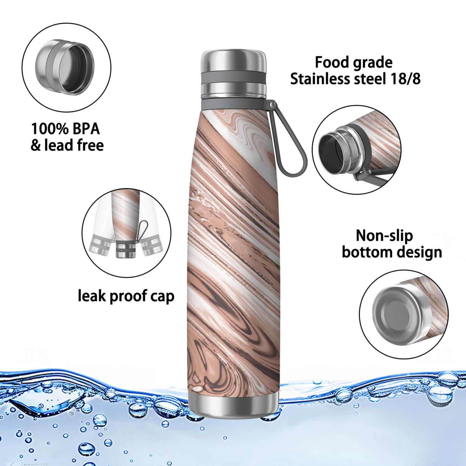 29oz Insulated Water Bottle with Tea Infuser, Stainless Steel Travel Mug, Liquid & Marble Print
