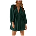 thumbnail image 1 of TJAZFJPA Robes Courtes pour Femmes Femmes Aguichant à Manches Longues à Col en V Robe à Taille Décontractée Ample Fluide Robe Mini Robes Femmes Hiver Longues Robes de Soirée pour Femmes, 1 of 5