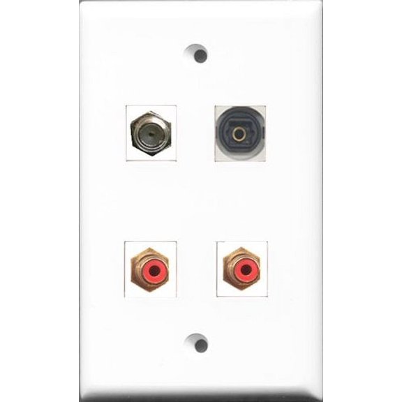 RiteAV - 2 Port RCA Red and 1 Port Coax Cable TV- F-Type and 1 Port Toslink Wall Plate