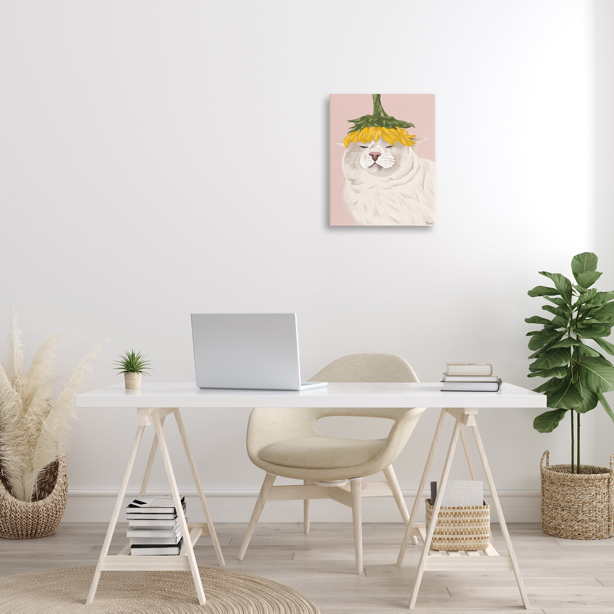 Stupell Industries Cat with Daisy on Head Animals & Insects Painting Gallery Wrapped Canvas Art Print Wall Art, 16 x 20
