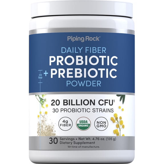Probiotic and Prebiotic Powder | 20 Billion CFU | 4.76 oz Supplement for Women and Men | by Piping Rock