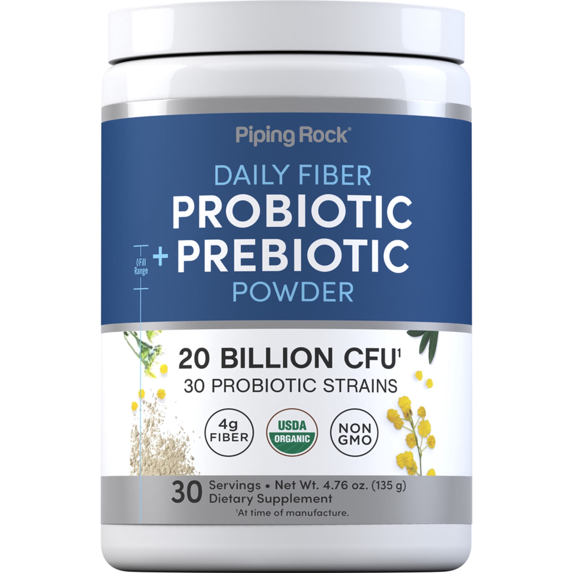 Probiotic and Prebiotic Powder | 20 Billion CFU | 4.76 oz Supplement for Women and Men | by Piping Rock