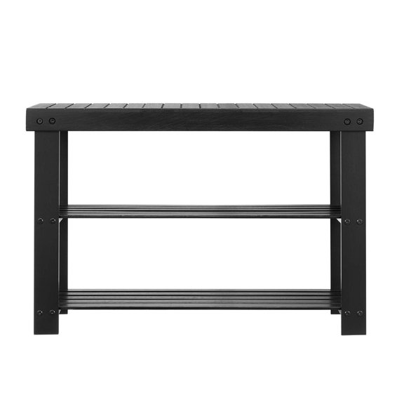 Bamboo Shoe Rack Bench, 3-Tier Entryway Bench - Holds 286 lbs - 27.6 x 11.3 x 17.8 Inches - Shoe Storage Organizer for Hallway, Living Room, Bedroom - Black