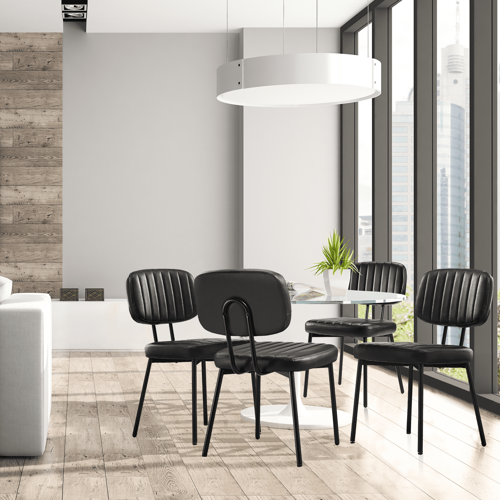 MAYEERTY Dining Chair Set of 2, Upholstered Mid Century Modern Dining Room Accent Chairs with Faux Leather Cushion Seat, Black