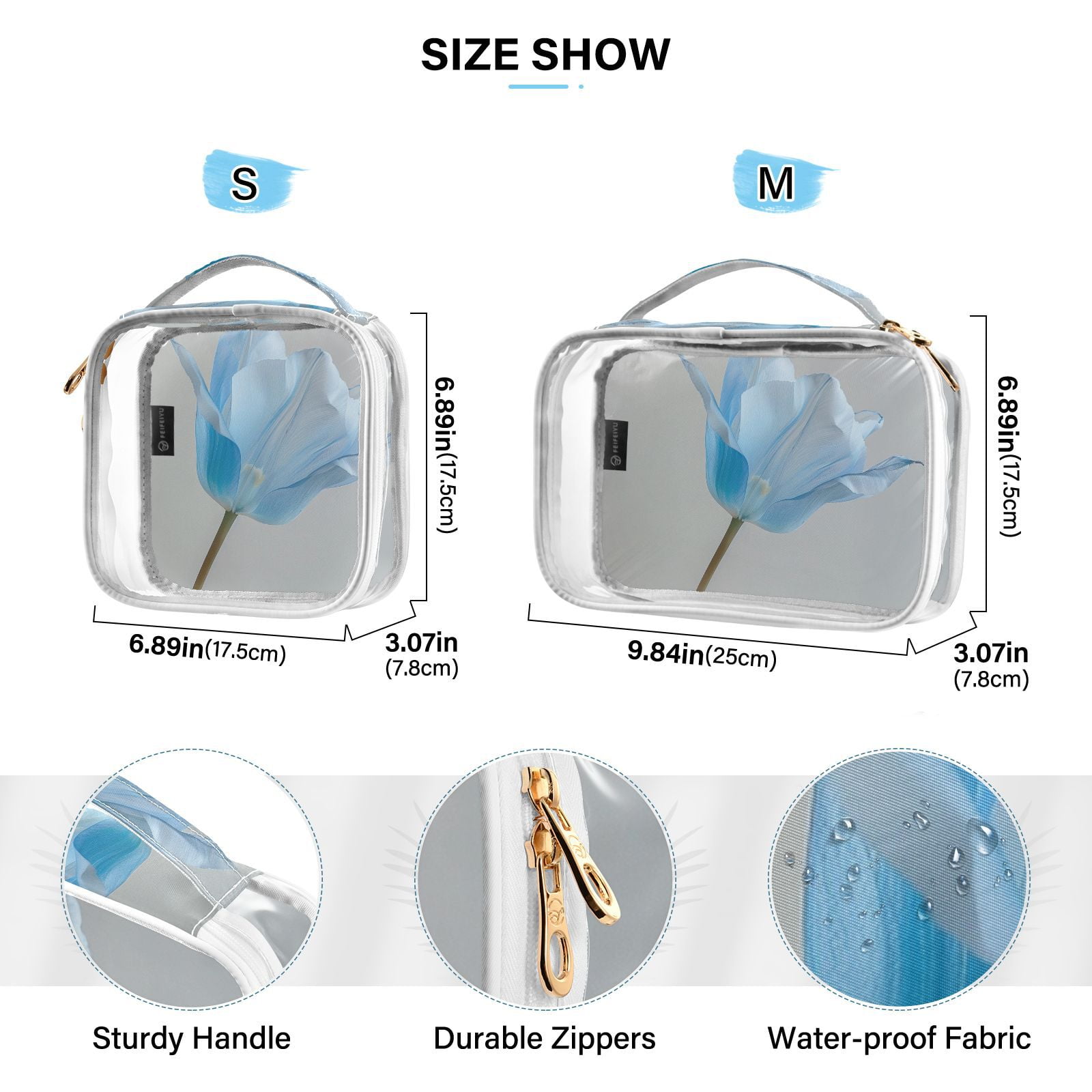 Clear Makeup Bags with Handle Large Opening 2 Pack Set Toiletry Bag Quart Size Bag, for Women Man Traveling Travel Essentials, Toiletries and Other. Blue Tulip