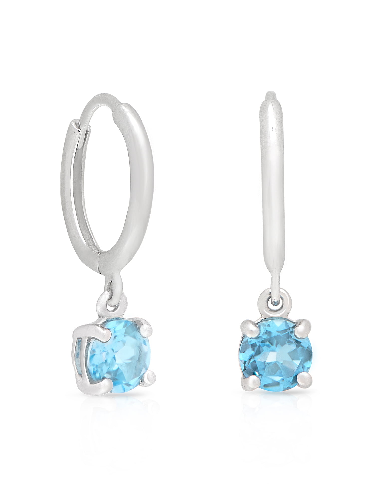 Blue Beaded Silver Huggie Hoop Drop Dangle Dainty Earrings+Gift bag