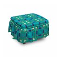 thumbnail image 1 of Geometric Ottoman Cover, Shapes on Dark Seafoam, 2 Piece Slipcover Set with Ruffle Skirt for Square Round Cube Footstool Decorative Home Accent, Standard Size, Dark Seafoam Quartz, by Ambesonne, 1 of 5