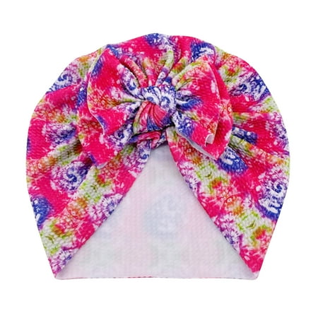 

Kids Caps Toddler Baby Boys Girls Floral Tie-Dye Letter Print Cap Beanie Bowknot Elastics Turban Hat