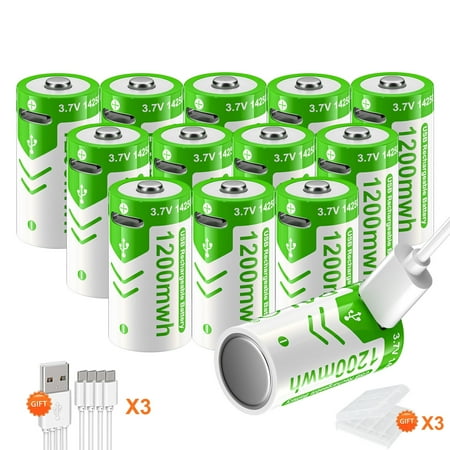 CITYORK 1/2 AA Size 14250 ER14250 Batteries 12-Pack 1200mWh 3.6V Lithium-ion TYPE-C Quick Charge USB Rechargeable 14250 AA Battery for Electric meters,Dog Collars