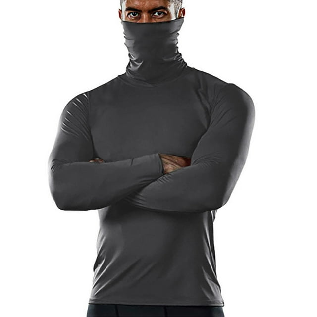 Men T Shirts Solid Color Sports High Neck Long Sleeved Winter Sports Base Grey Graphic Fall Tees size XXL