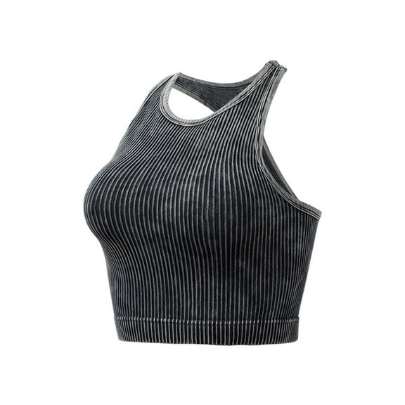 Xfvqtps Tank Tops for Women Racerback Sleeveless Rib Washed Color Crop Tank Top Black