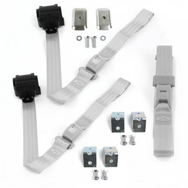 Standard 2 Point Gray Retractable Bench Seat Belt Kit with Bracketry & 3 Belts for 1965-1970 Chevy Impala