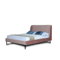 Manhattan Comfort Heather Velvet Full Size Bed Frame in Blush Pink/Black
