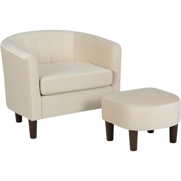 PayLessHere Accent Chair with Ottoman, Velvet Modern Armchair & Sofa Chair, Comfortable Living Room Chair for Reading, Bedroom, Lounge & Apartment，Beige