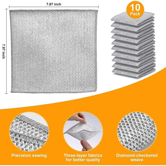10PACK Non-Scratch Wire Dishcloth, Multipurpose Reusable Steel Wool Scrubber