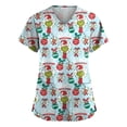 thumbnail image 1 of Top de bolsillo con estampado de cuello en V y estampado de defoliación cruzada de manga corta para mujer azul cielo / 5XL, 1 of 3