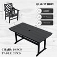thumbnail image 2 of HDPE Dining Table Set for 10,12-Piece Outdoor Table and Chairs Include 10 Dining Chairs and 2 Pcs 62.5" Patio Dining Table with Umbrella Hole (Black), 2 of 6