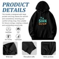 thumbnail image 4 of Men's Long Sleeve Hooded Pullover Sweatshirt - Black with Turquoise & Orange ' SIAN SALT SAND ' Palm Tree Design & Front Pocket, 4 of 7