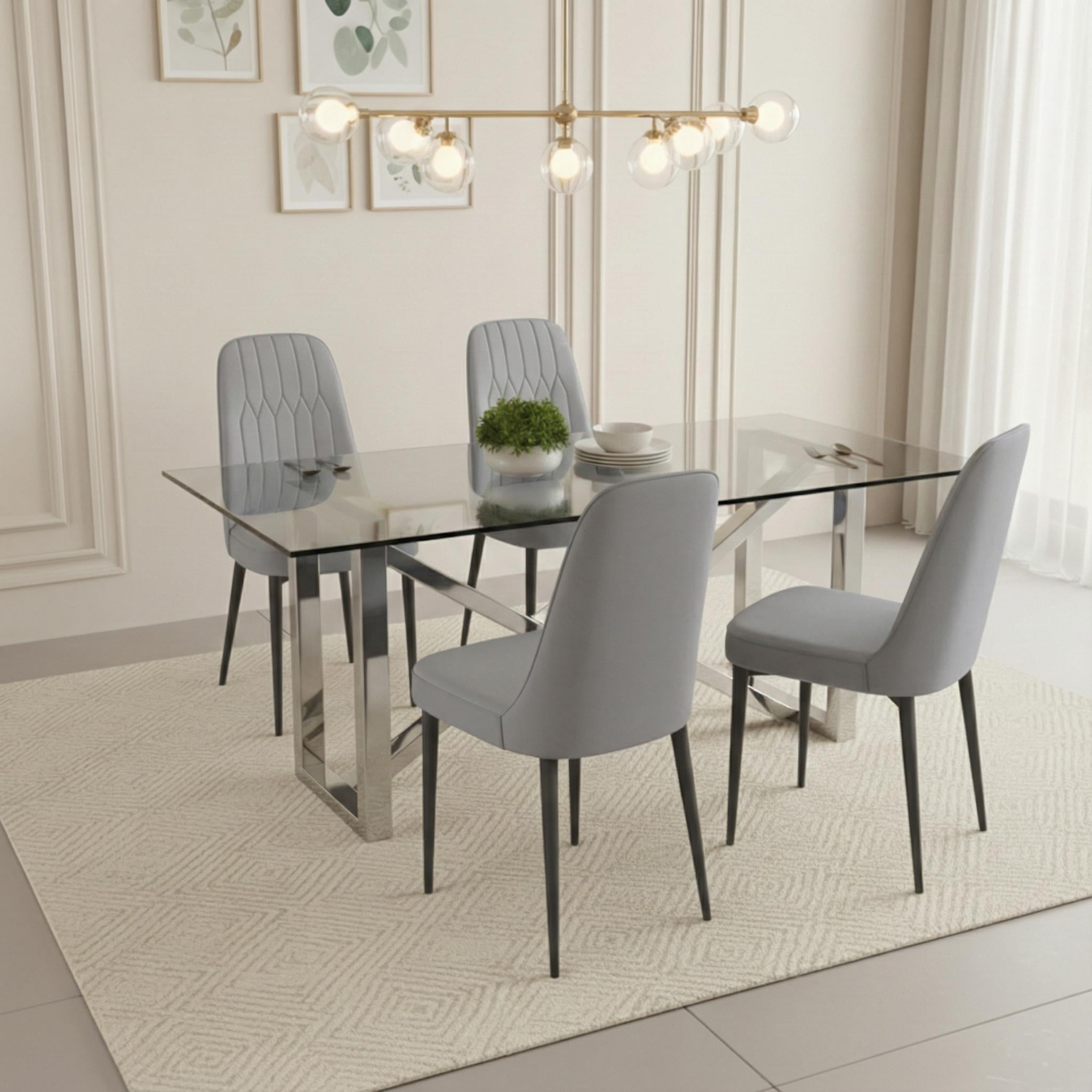 CasaGlajore Set of 4 Modern PU Leather Dining Chairs with Black Metal Legs, Upholstered Side Chairs for Kitchen, Living Room, and Office – Cream Faux Leather Seating