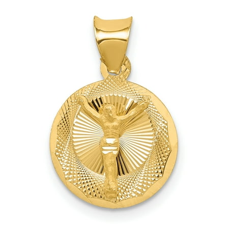 14k Yellow Gold Corpus Circle Pendant Charm Necklace Religious Crucifix