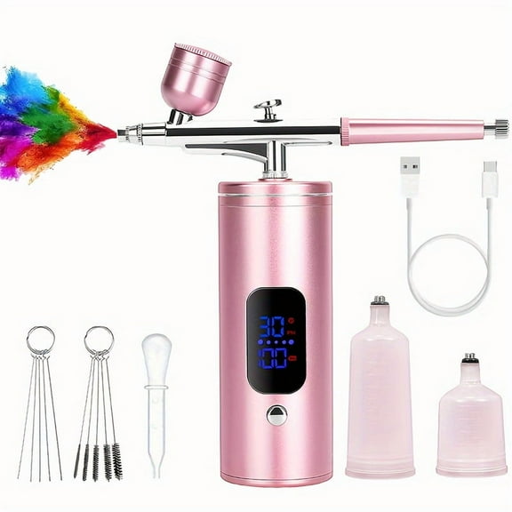 [Cordless Airbrush Kit] with Compressor - Rechargeable, for Nail Art, Food Deco, Makeup, Hair Dye, Painting, DIY, Party Graffiti