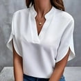 thumbnail image 3 of TKLPEHG Womens Tops Dressy Casual V Neck Elegant Shirts Short Sleeve T Shirts Lightweight Solid Color Casual Loose Going Out Tops Summer Blouses(White,M), 3 of 6